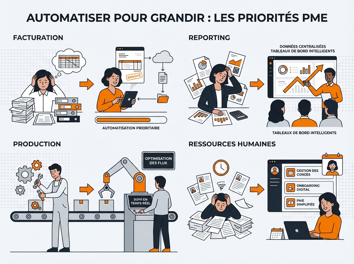 Processus à automatiser en priorité pour les PME alsaciennes - facturation, production, reporting, RH